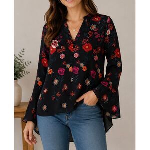 Isle by Melin Koyan Floral Hi Low Blouse Medium Boho Romantic Top